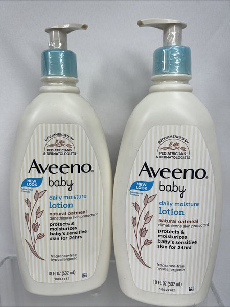 (2) Aveeno Baby Daily Moisture Fragrance- Free Hypoallergenic Lotion 18oz