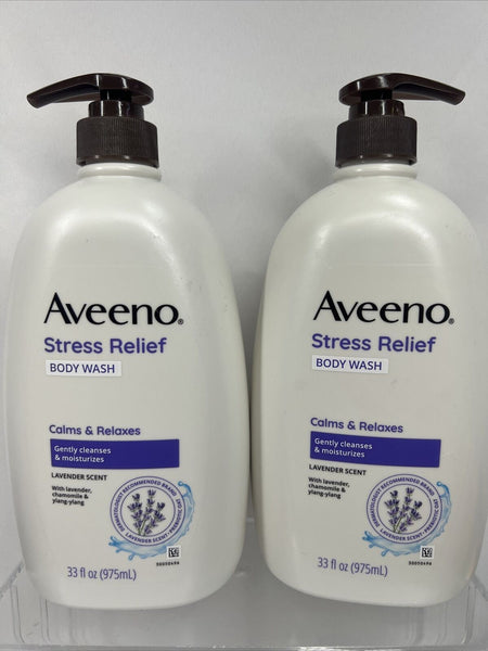 (2) Aveeno Stress Relief Body Wash with Oat, Calm & Relax Lavender Scent 33oz