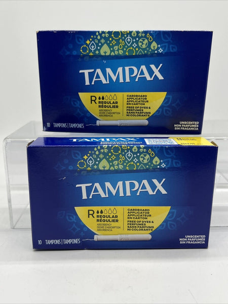 (2) Tampax Regular Tampons Flushable Cardboard App Unscented 10 ct  COMBINE SHIP