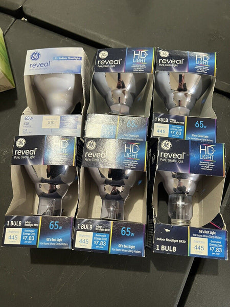(6) GE Reveal 65W Indoor Floodlights New Incandescent Bulbs 48692 BR30