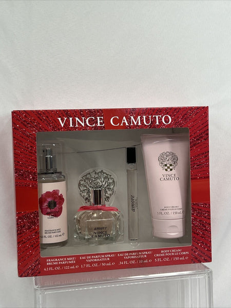 Vince Camuto Amore 4 PC Set Women 3.4oz EDP 5oz Body Creme Rollerball Mist