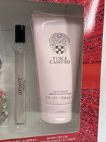 Vince Camuto Amore 4 PC Set Women 3.4oz EDP 5oz Body Creme Rollerball Mist