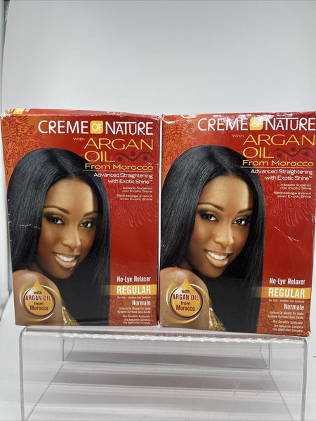 (2) CREME OF NATURE W/ ARGAN OIL  NO LYE RELAXER  STRAIGHTENING Regular