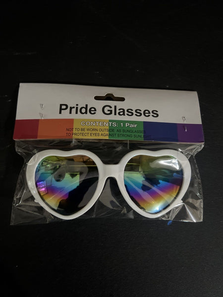 Sunglasses White Heart Frames Love Is Love Rainbow Lense Pride LGBTQ COMBINESHIP