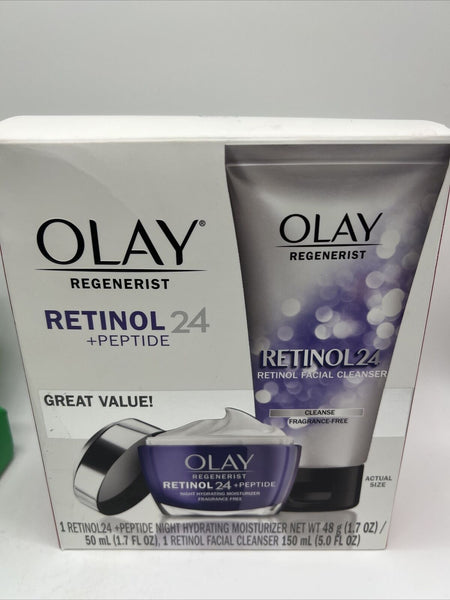 Olay Regenerist Retinol 24 + Peptide Night Moisturizer 1.6oz  Face Cleanser 5oz