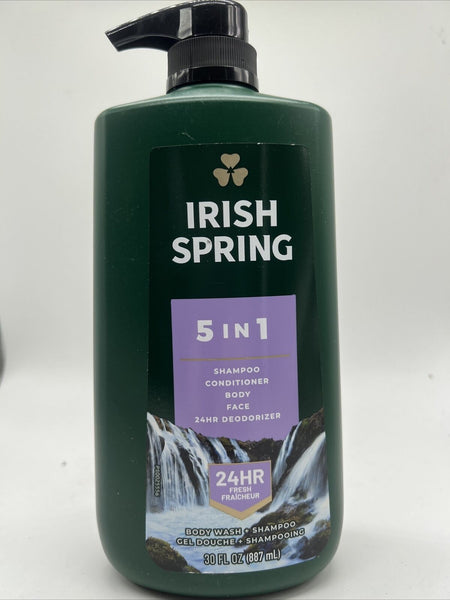 Irish Spring 5-in-1 Body Wash Shampoo Conditioner Face Body 30 Oz Pump