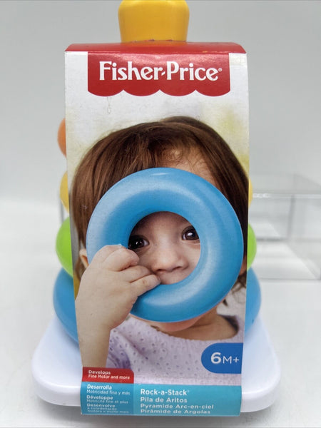 Fisher-Price Baby Stacking Toy Rock-A-Stack RolyPoly Base 5 Colorful Ring Rattle