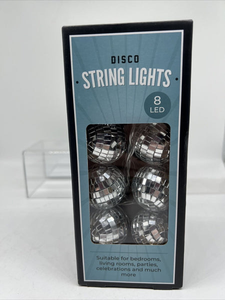 THE ORIGINAL FUN WORKSHOP Disco String Lights 8 LED Lights SILVER Mirror Ball