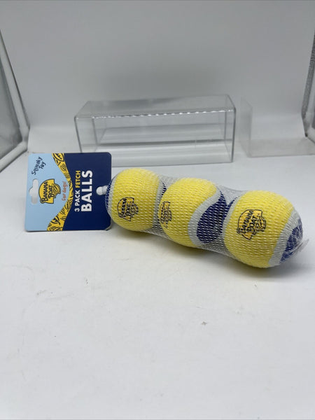 3 Pack Dog Fetch Balls Squeaky Toy Banana Boat Blue Yellow Safe