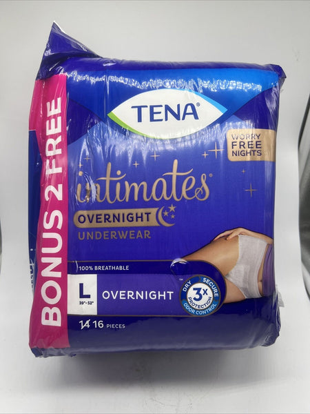 Tena Intimates Overnight Incontinence Underwear 16 Count Large 39” ~ 52”