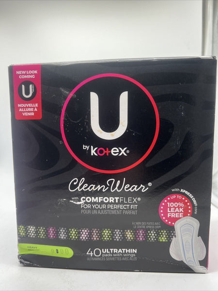 U By Kotex Cleanwear Ultra Thin Pads Wrapped Wings Heavy Unscented 40 Count