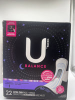 U by Kotex Balance Ultra Thin Overnight Pads with Wings, Extra Heavy 22 Count