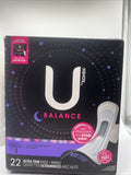 U by Kotex Balance Ultra Thin Overnight Pads with Wings, Extra Heavy 22 Count