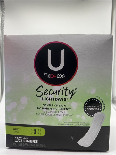 U by Kotex Security Lightdays Panty Liners, Light Absorbency, Long, 126 Count