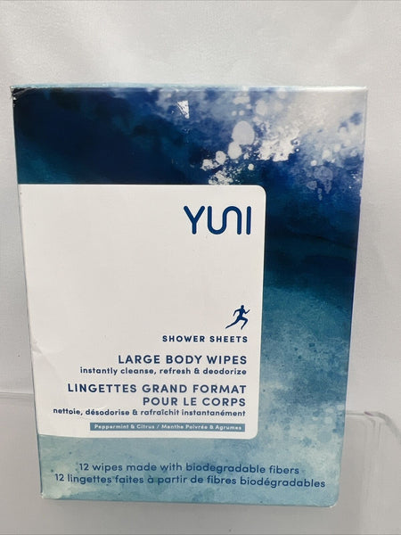 YUNI Large Beauty Shower Sheets Neem Peppermint & Citrus 12 Wipes COMBINE SHIP