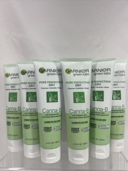 (6) Garnier Canna-B Pore Perfecting 3-In-1 Cleanser Exfoliator Mask Combo 4.4oz