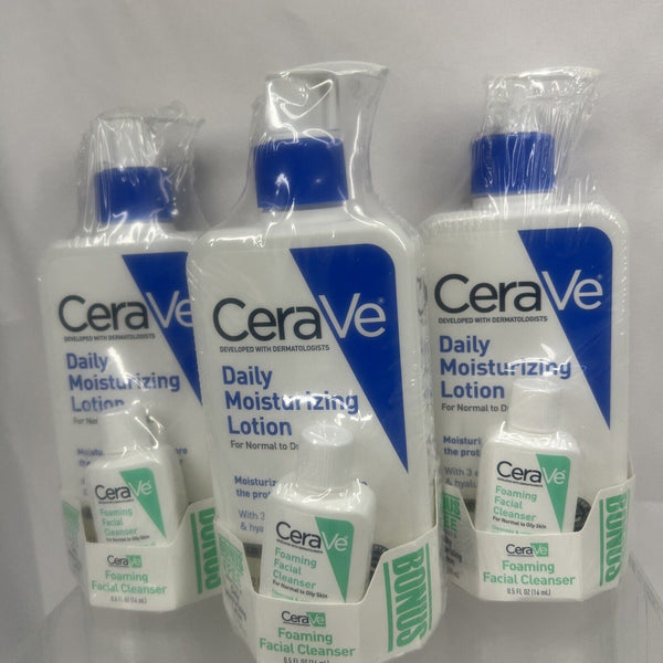 (3) CeraVe Daily Moisturizing Lotion With Bonus Foaming Facial Cleanser 12oz