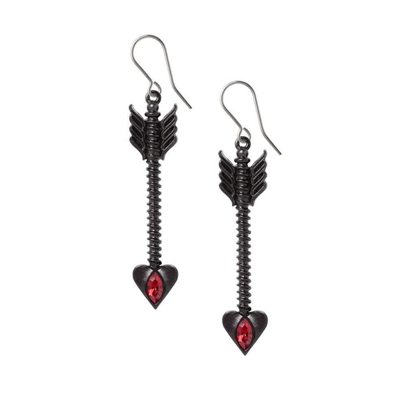 Alchemy Gothic E466 Desire Moi Earrings Cupid Arrow Droppers Red Crystal