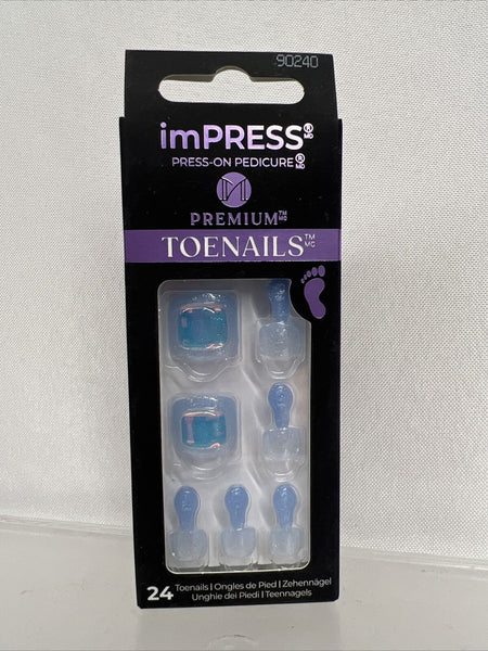 All My Life IMPRESS Premium PEDICURE TOENAILS Press On Geometric Ice Blue Glitte
