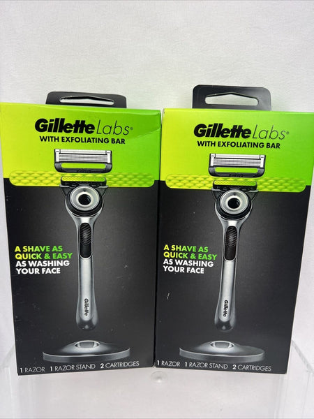 (2) Gillette Labs Exfoliating Bar Razor 1 Razor Magnetic Stand + 2 Cartridges