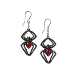 Alchemy Gothic E428B - Black Widow Earrings Spider Dropper Red Crystal