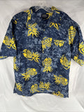 Large Sonoma Polyester Men’s Hawaiian Pineapple Blue Yellow Pocket Button Shirt