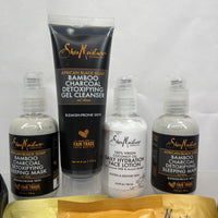 (9) Shea Moisture Gift Set Charcoal Cleanser Coconut Lotion Sleep Mask ￼wipes !