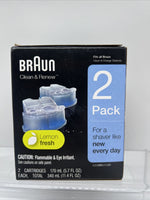 (2) Braun Clean & Renew Refill Cartridges Shaver Cleaner Solution Lemon Fresh2pk