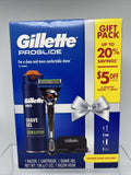 GILLETTE PROGLIDE Sensitive Gift Pack- One 5-Blade Razor, 1 Hook & 7oz Shave Gel