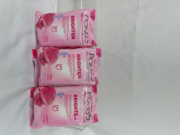 (3) Pond's Vitamin Micellar Makeup Remover Facial Wipes Brighten Rose Vitamin B3