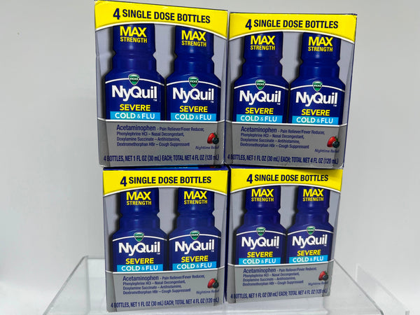 (4) VICKS NyQuil Severe Cold & Flu Max Strength Liquid 4x1oz Bottles 16ttl 11/24